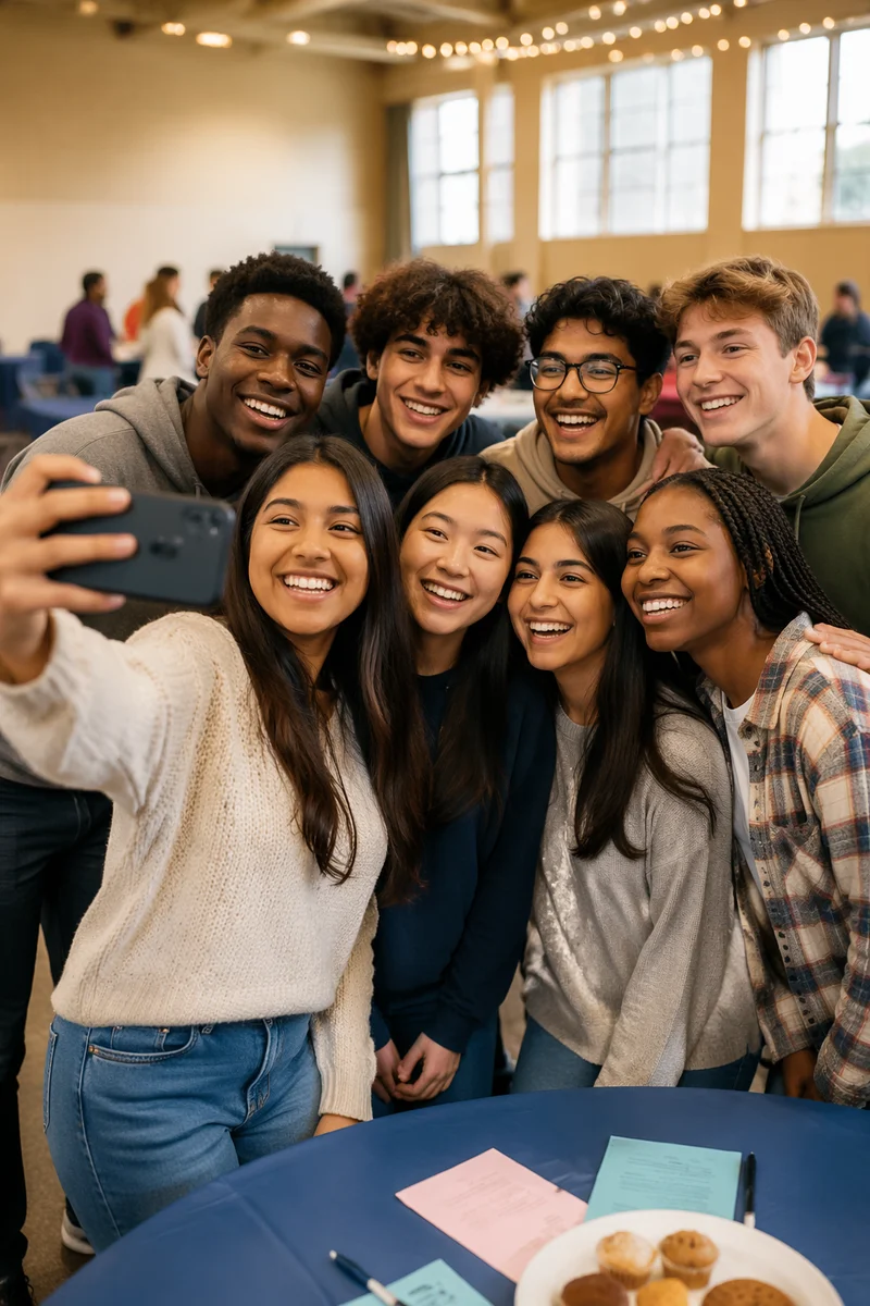 Diverse Youth Group Taking Selfie Indoors