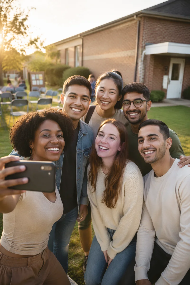 Diverse Young Adults Taking Outdoor Selfie