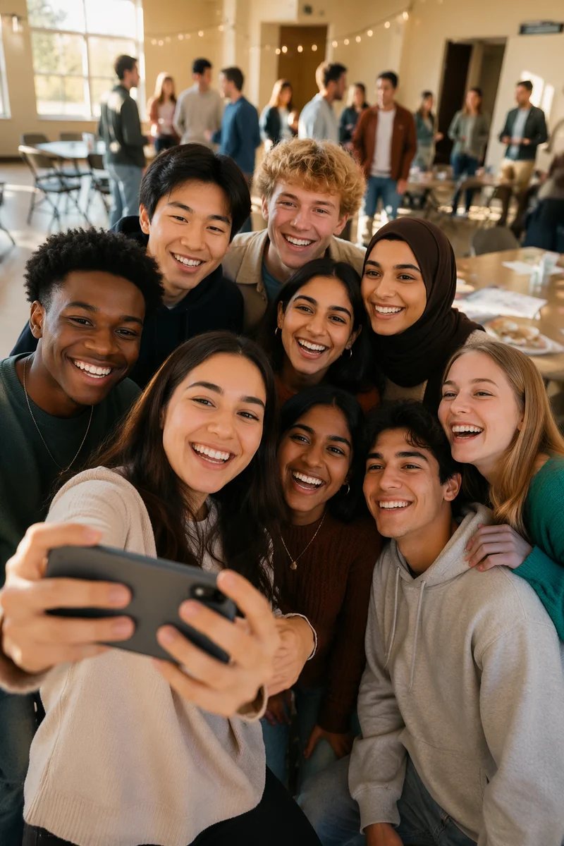 Diverse Youth Group Selfie Indoors