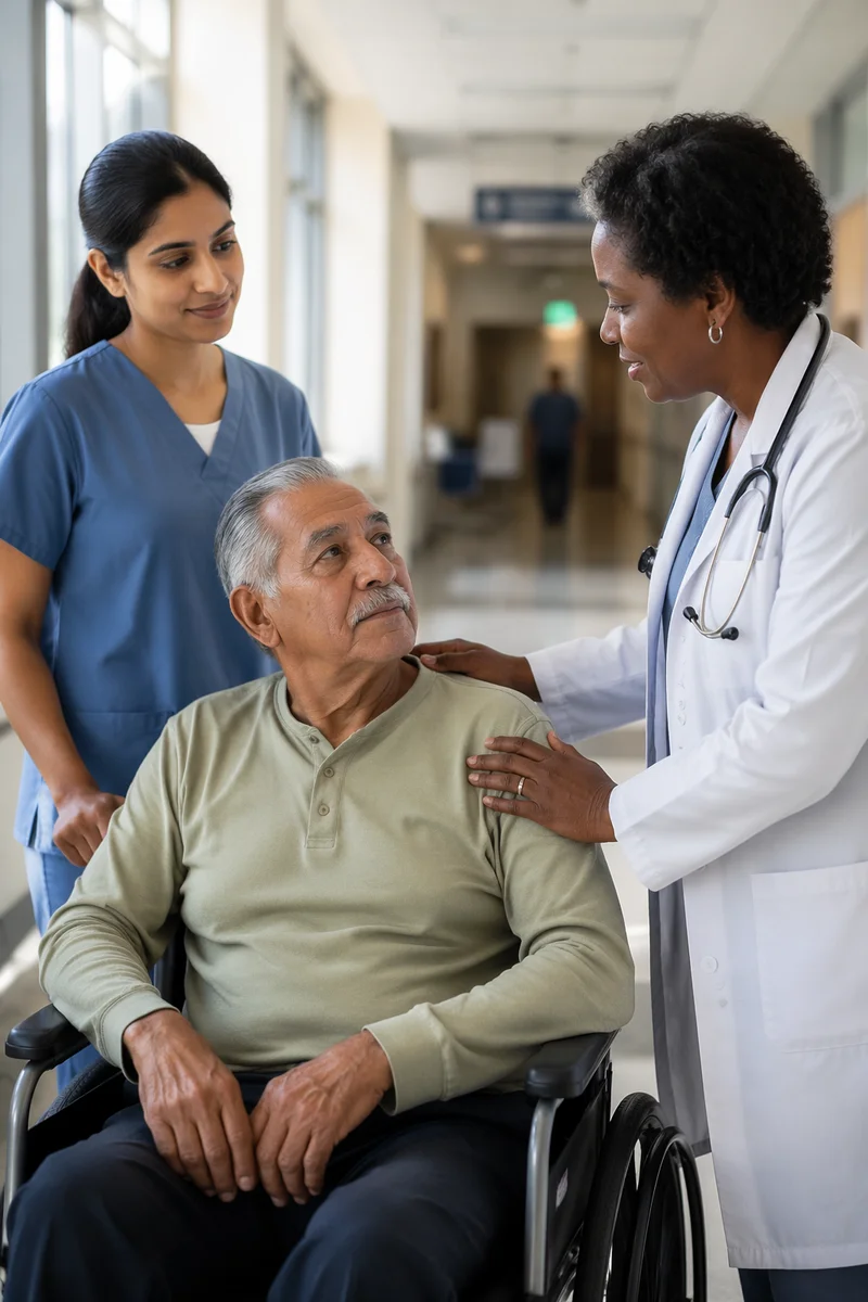 Compassionate Hospital Team with Elderly Patient