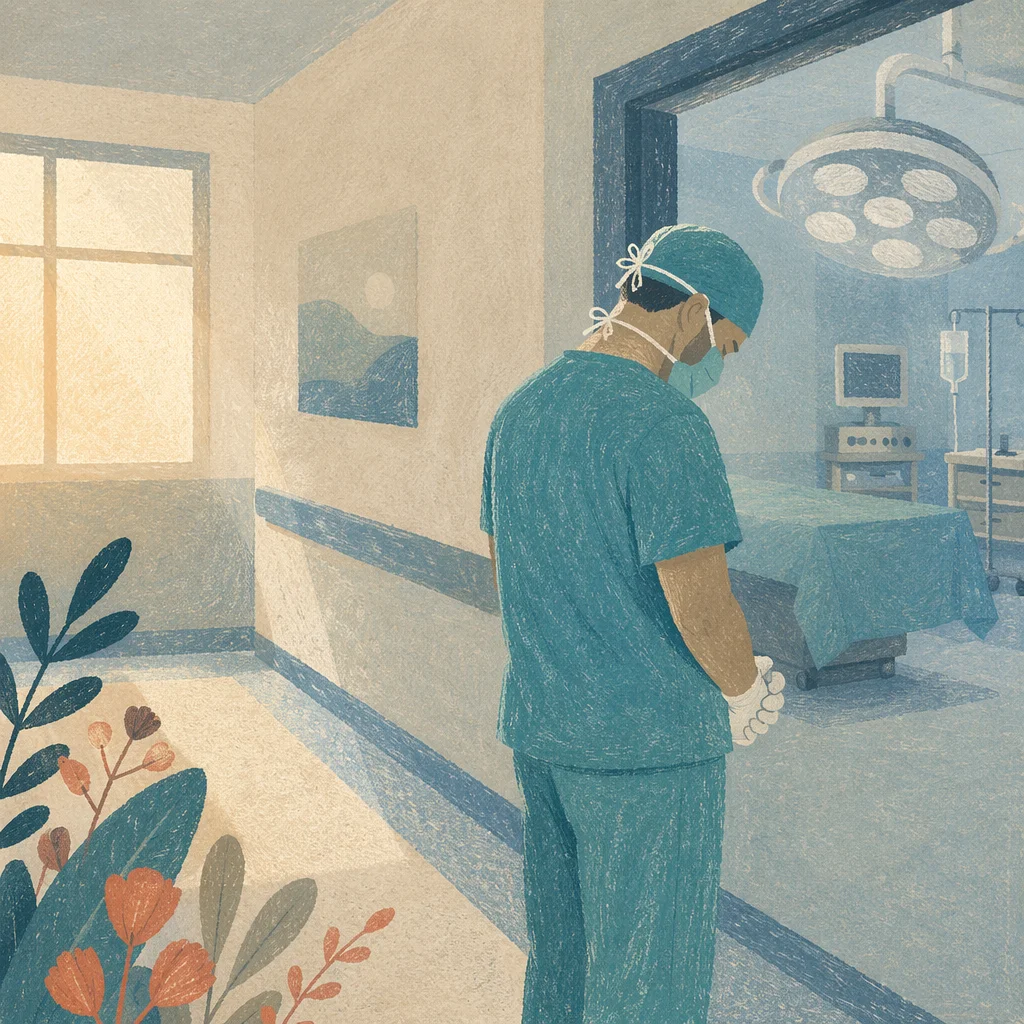 Surgeon Praying Quietly Before Early Surgery