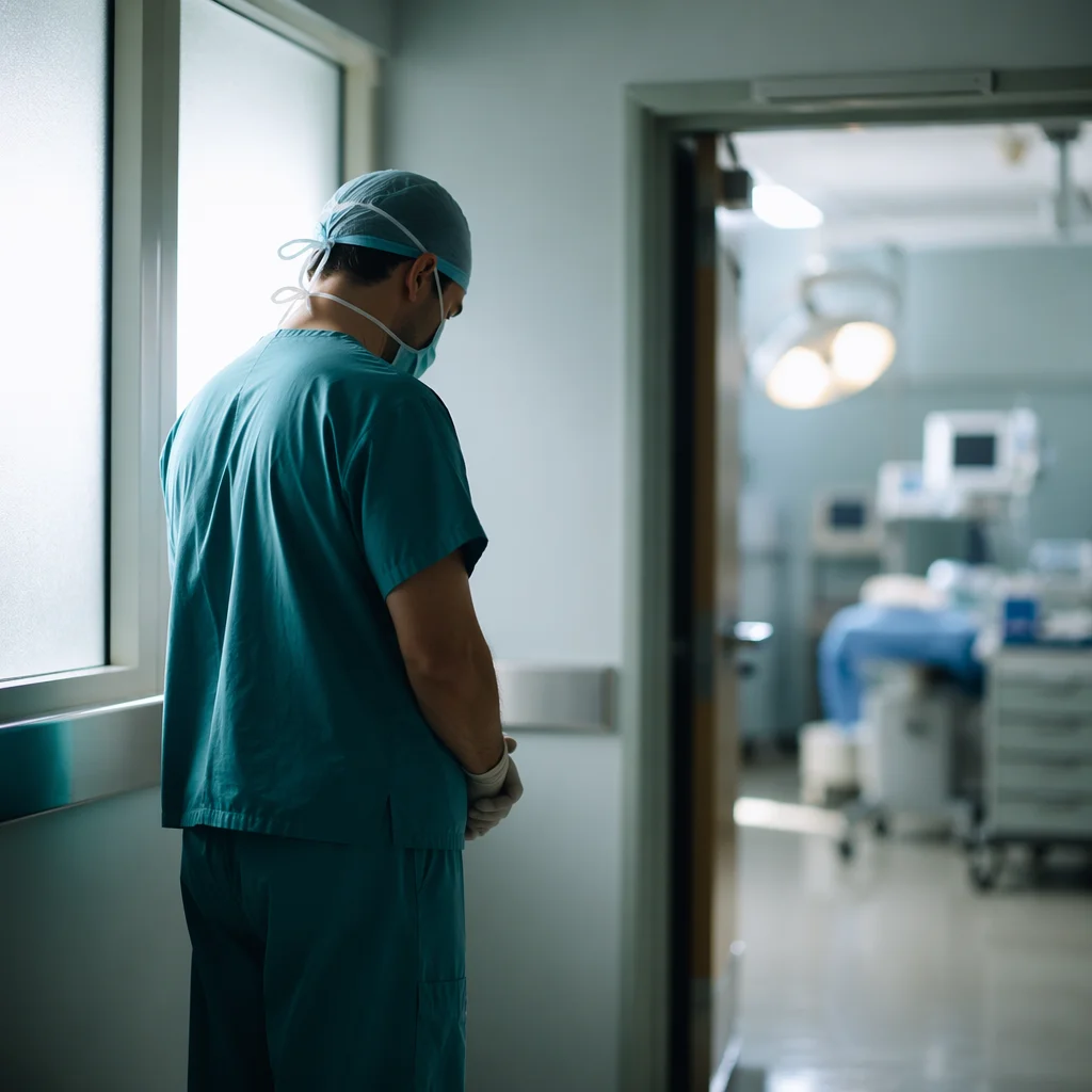Surgeon Praying Quietly Before Surgery