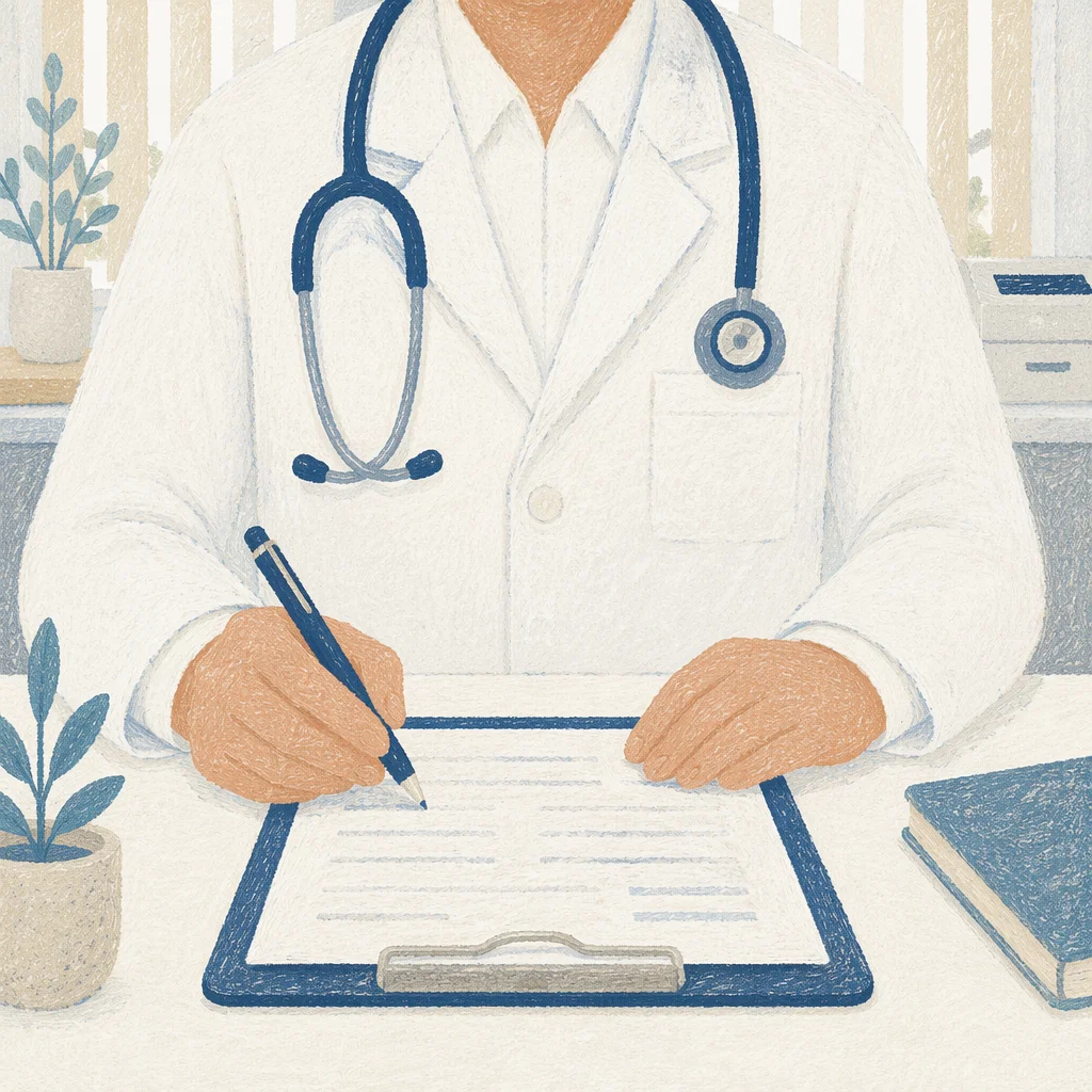 Doctor With Stethoscope at Clinic Desk