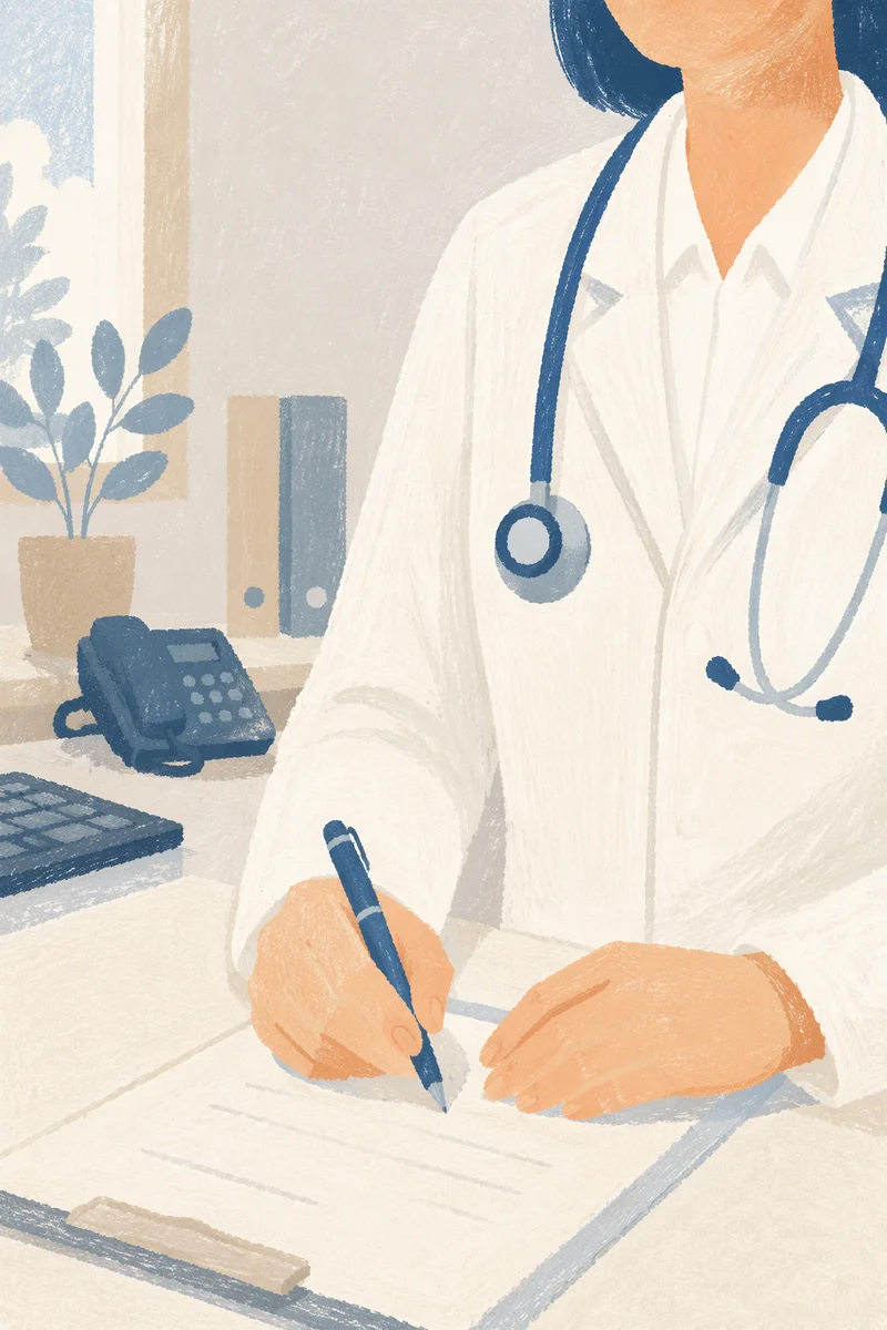 Reassuring Doctor in Modern Clinic Office