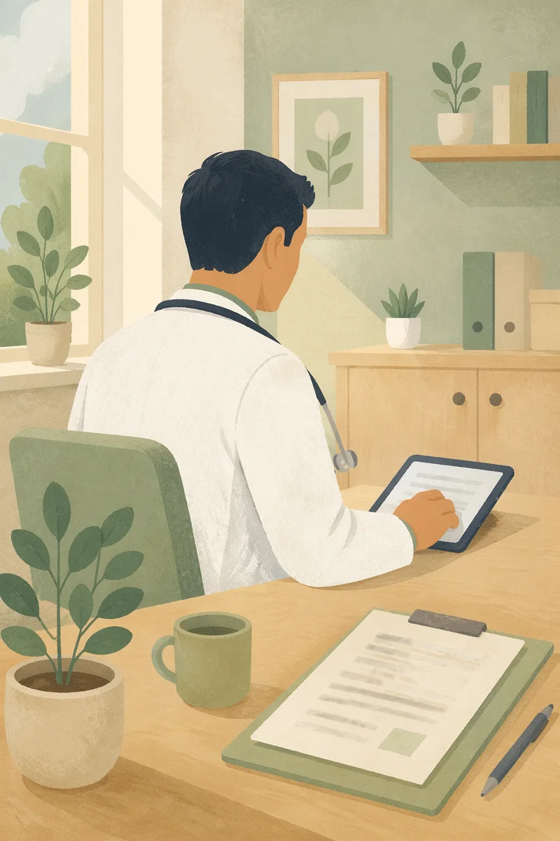 Reassuring Doctor in Modern Office Portrait