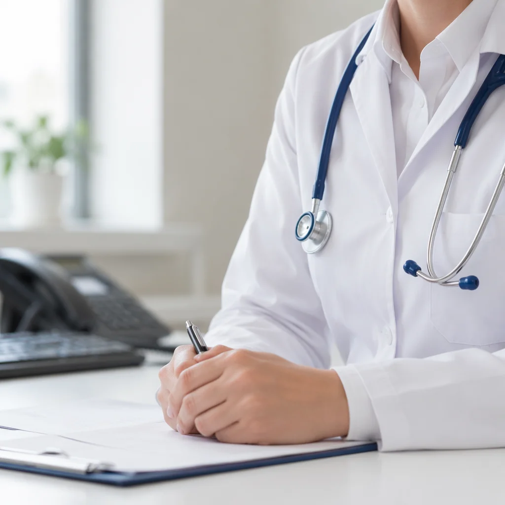 Doctor with Stethoscope in Clinic Office