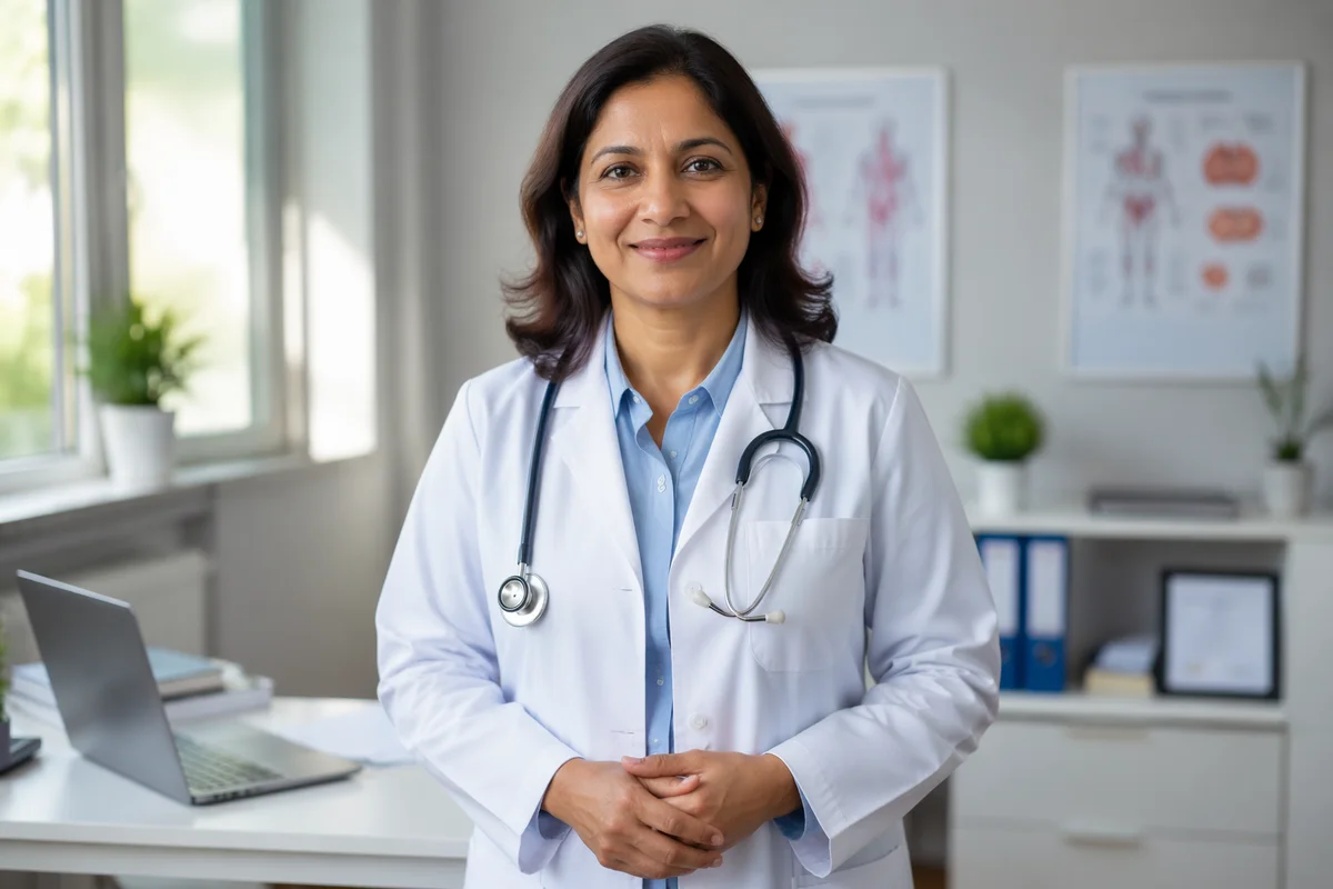 Female Doctor in Bright Medical Office