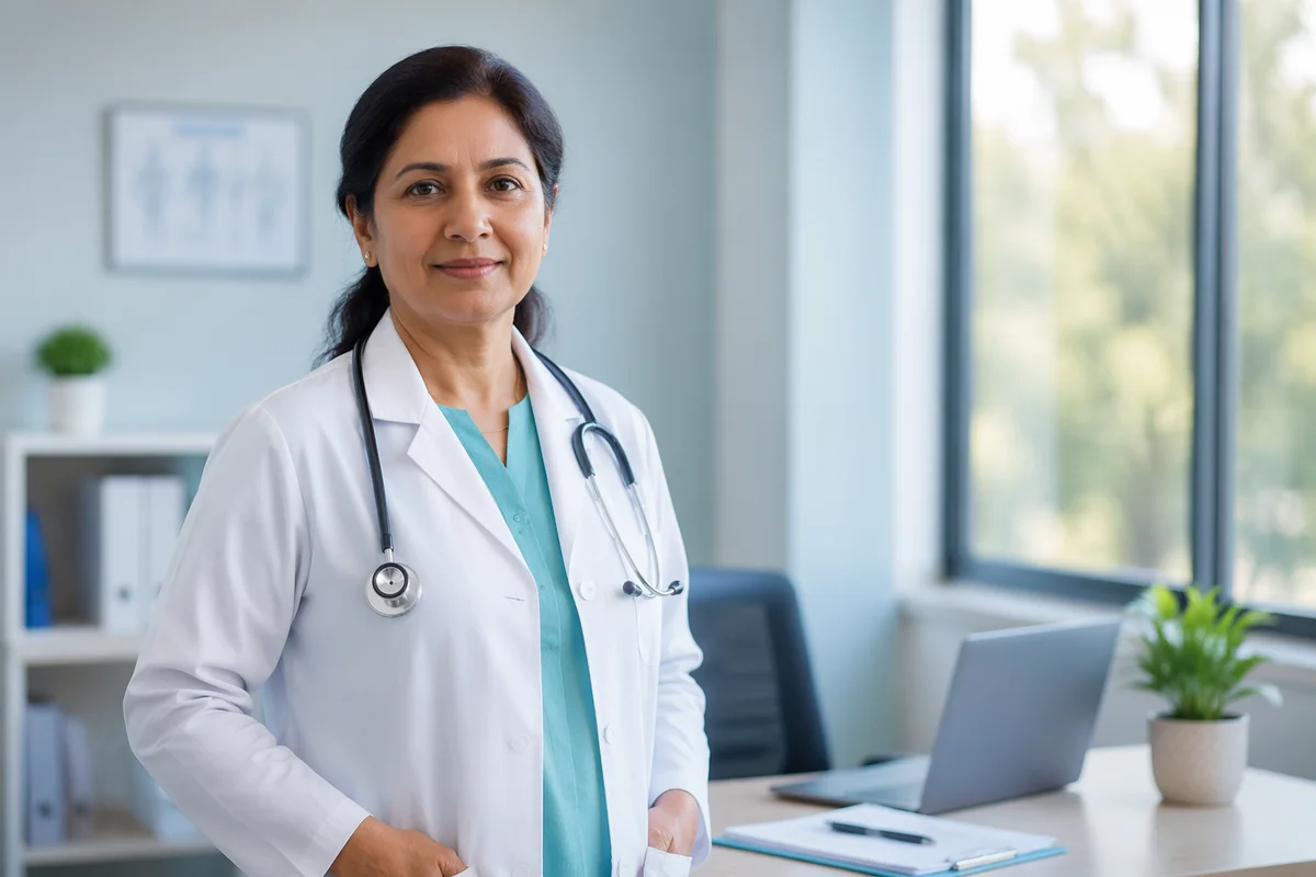 Female Doctor in Bright Medical Office