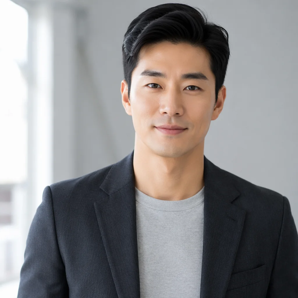 Confident East Asian Man Studio Portrait