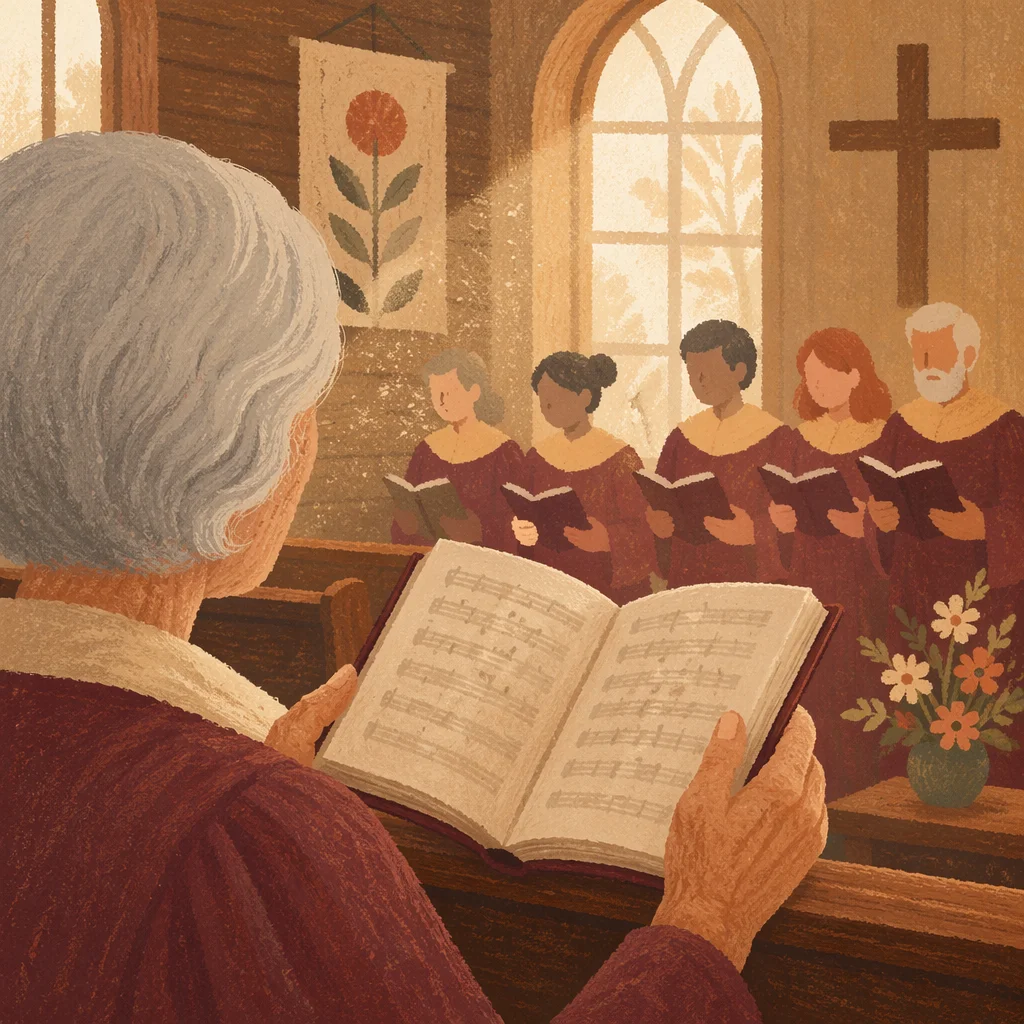 Elderly Choir Member Holding Hymnal on Sunday