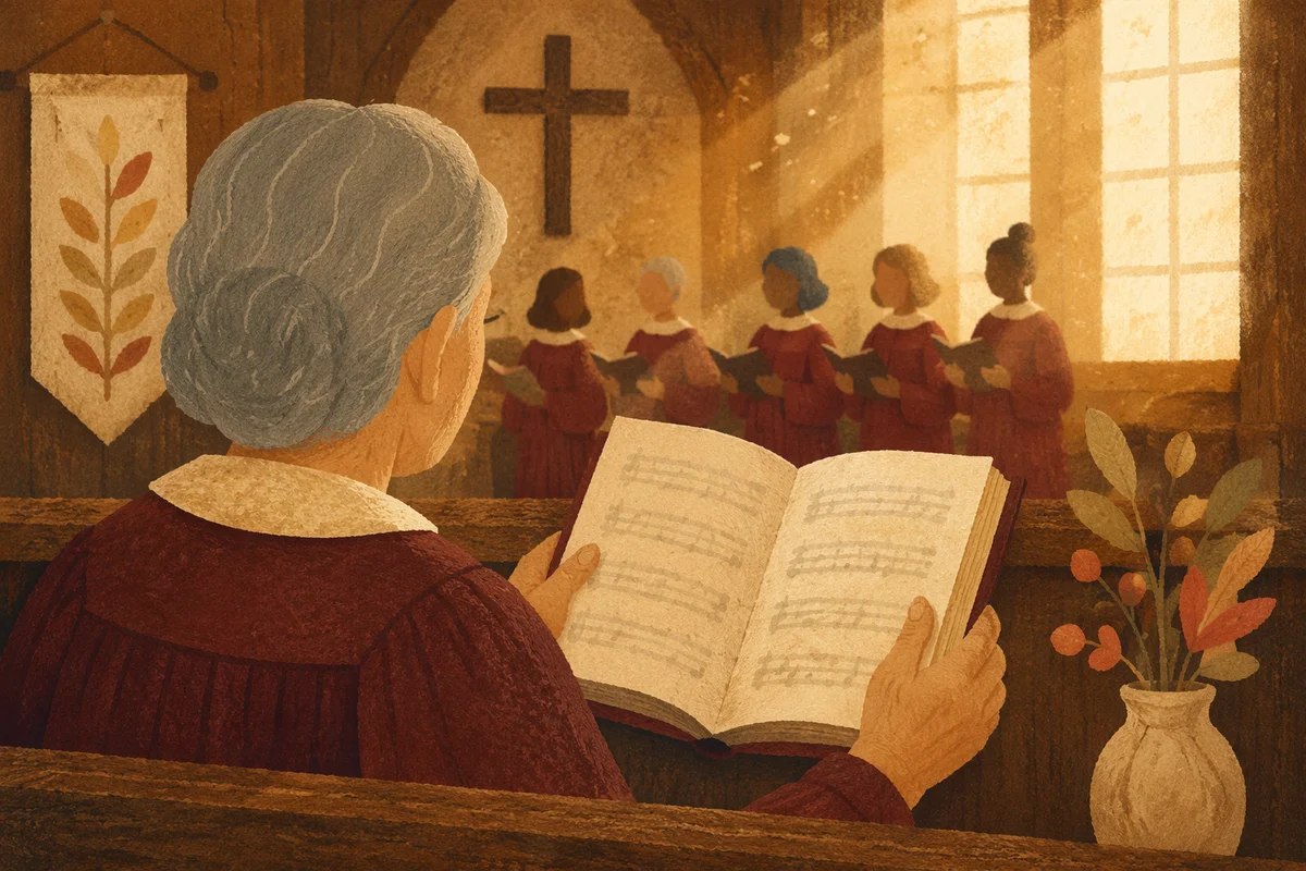 Elderly Choir Member Holding Hymnal on Sunday
