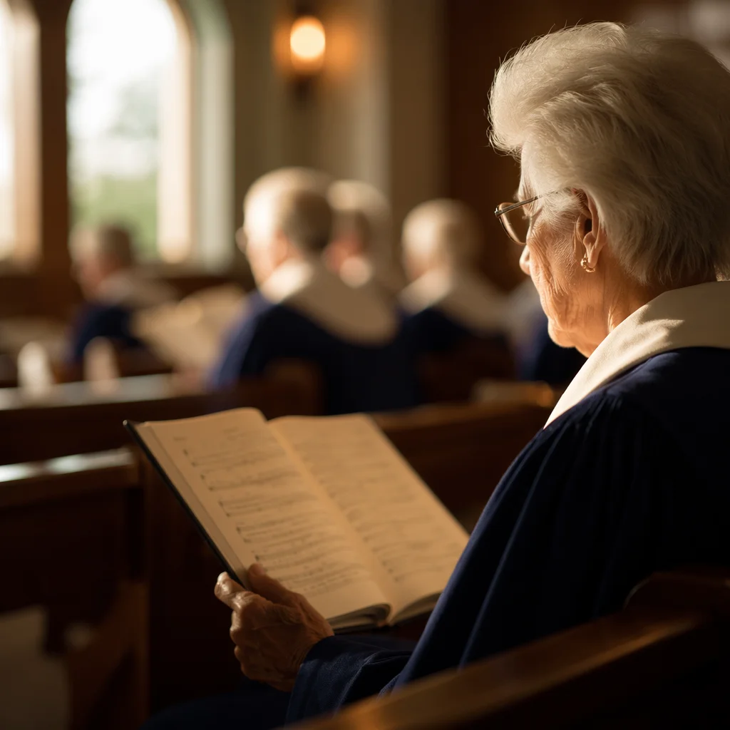 Elderly Choir Member Singing Sunday Hymn