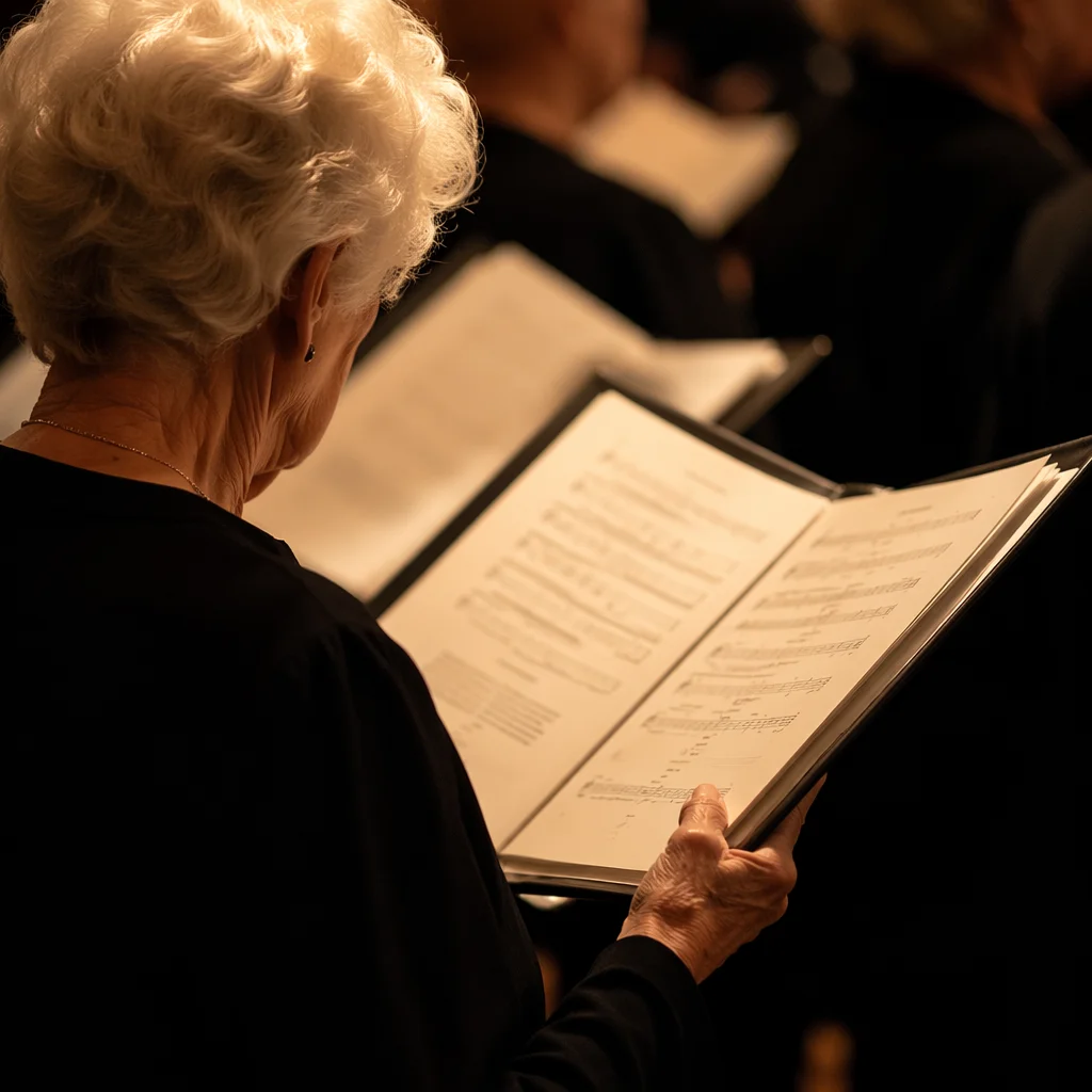 Elderly Choir Member Holding Hymnal on Sunday