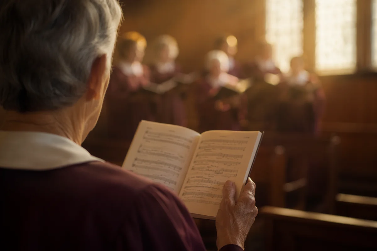 Elderly Choir Member Singing Sunday Hymn
