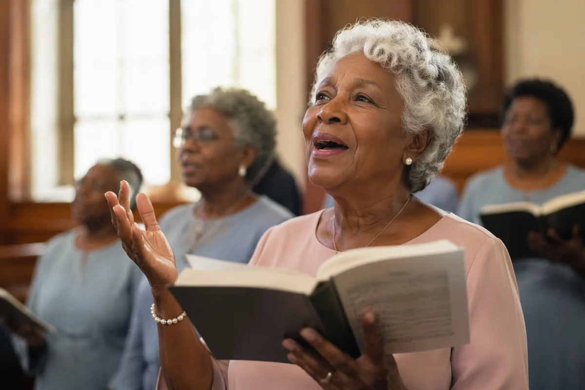 Elderly Choir Singer in Sunlit Church