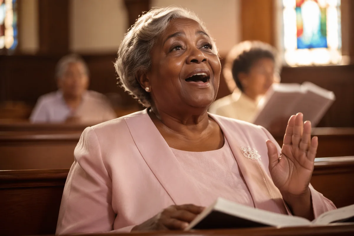 Elderly Choir Woman Singing in Church