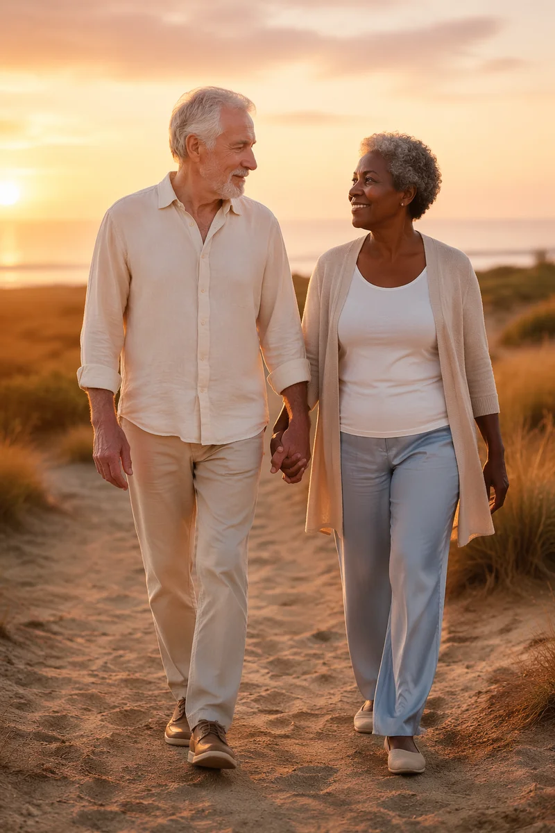 Elderly Couple Walking Hand in Hand