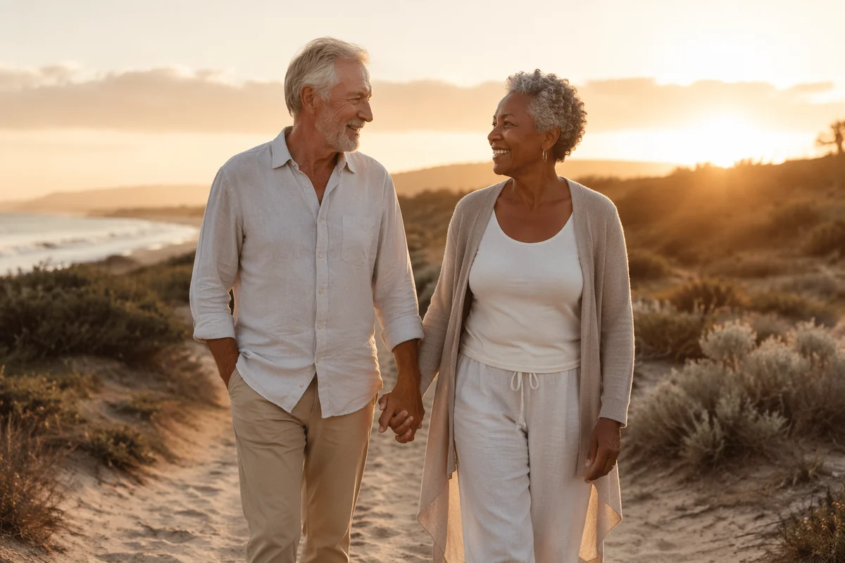 Elderly Couple Walking Hand in Hand
