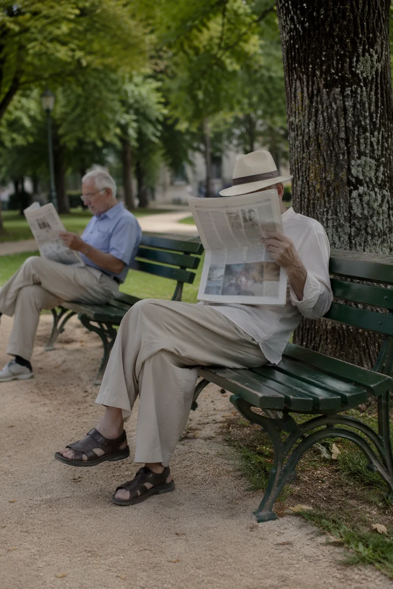 Elderly Man Reading Newspaper in Park