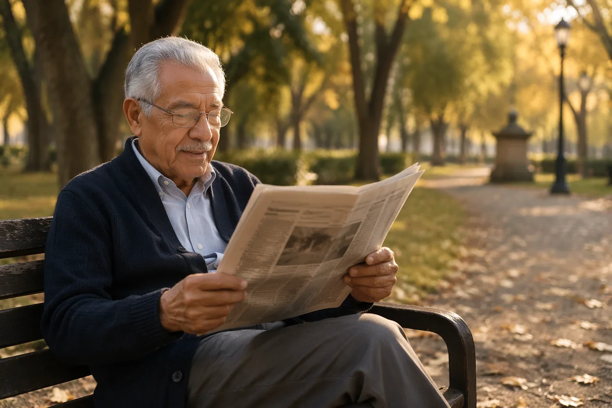 Elderly Man Reading on Park Bench