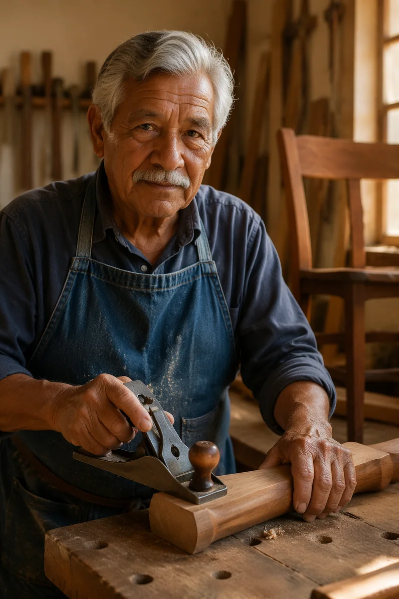 Elderly Woodworker Shaping Chair Leg by Hand