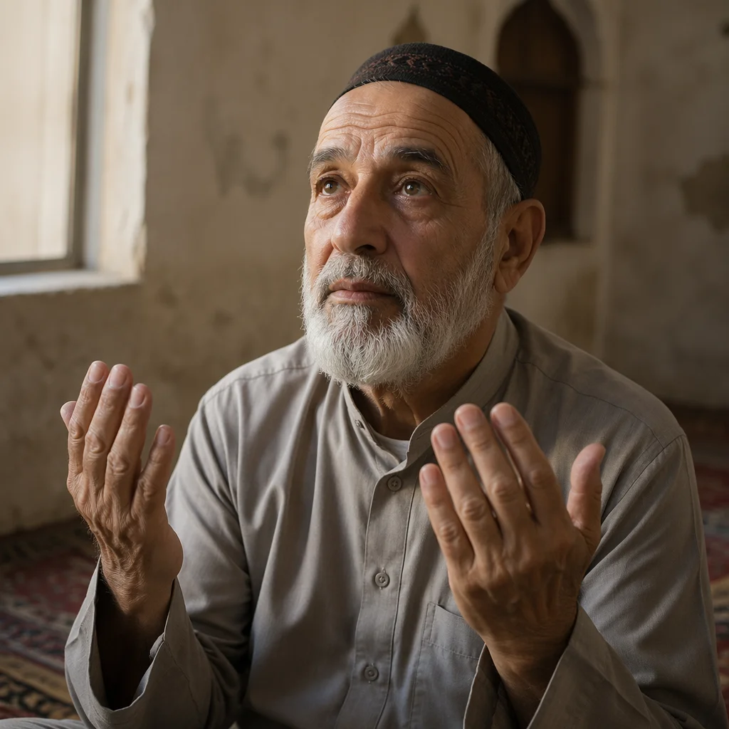 Elderly Middle Eastern Man Praying Indoors