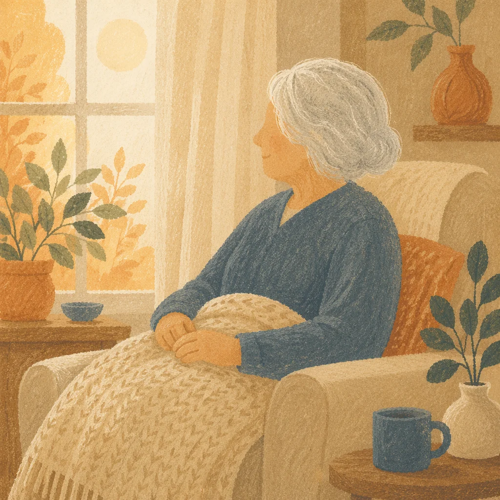 Gentle Elderly Portrait in Warm Living Room