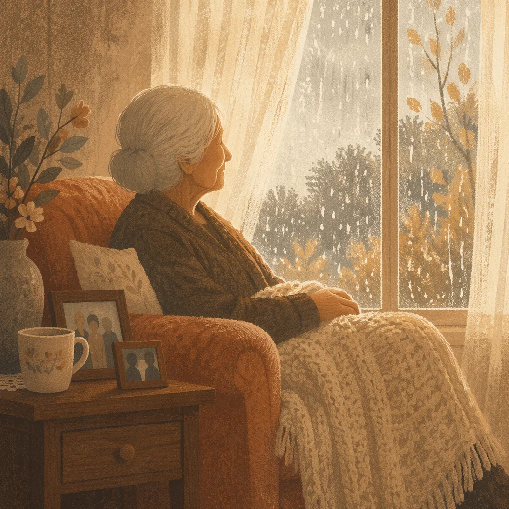 Gentle Senior Portrait by Rainy Window