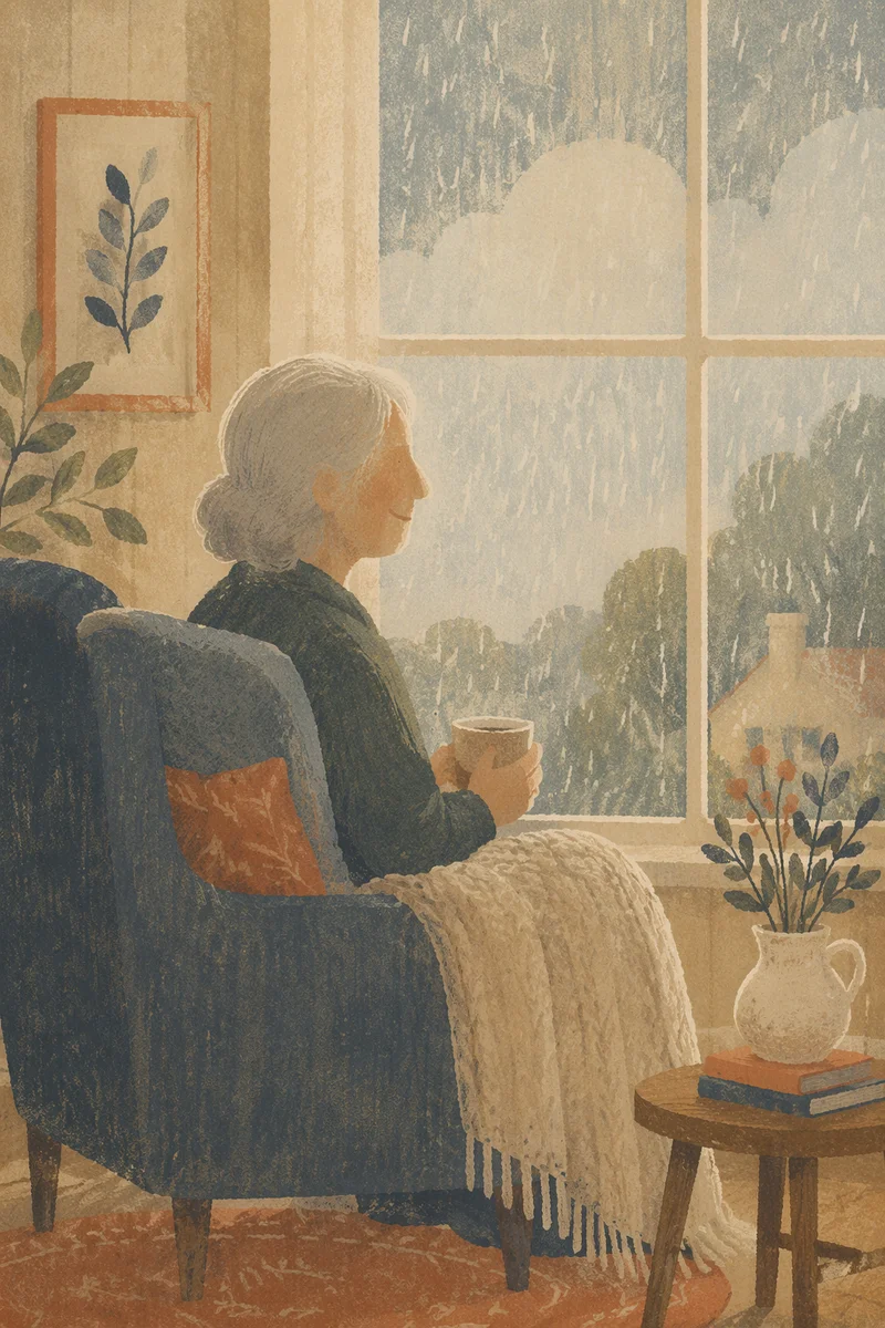 Peaceful Elderly Portrait by Rainy Window