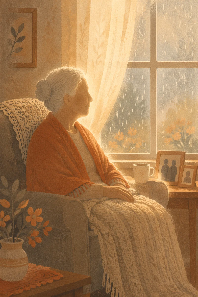Gentle Elderly Portrait by Rainy Window