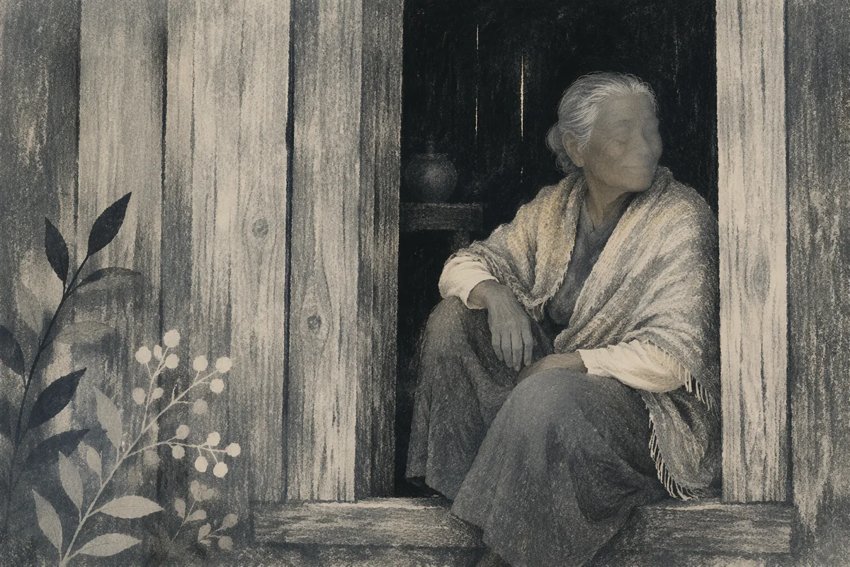 Gentle Elderly Portrait in Rustic Doorway