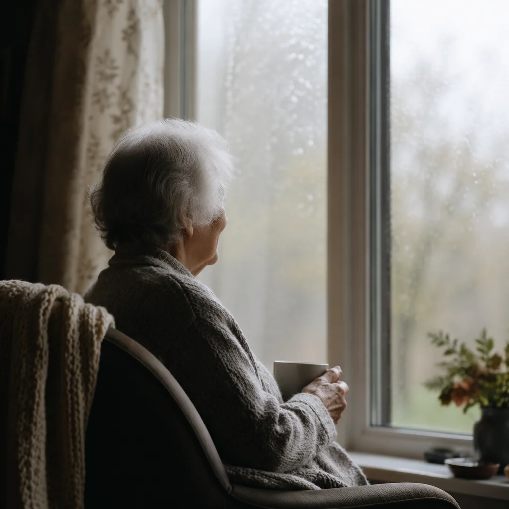 Gentle Elderly Portrait by Rainy Window