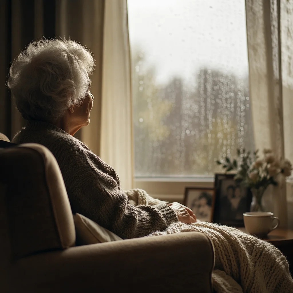Gentle Elderly Portrait by Rainy Window