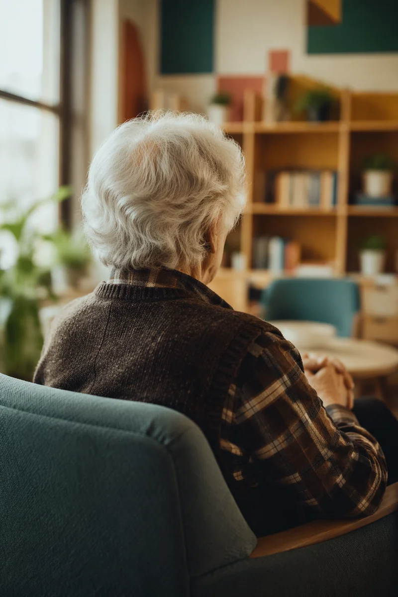 Gentle Elderly Portrait in Cozy Community Room