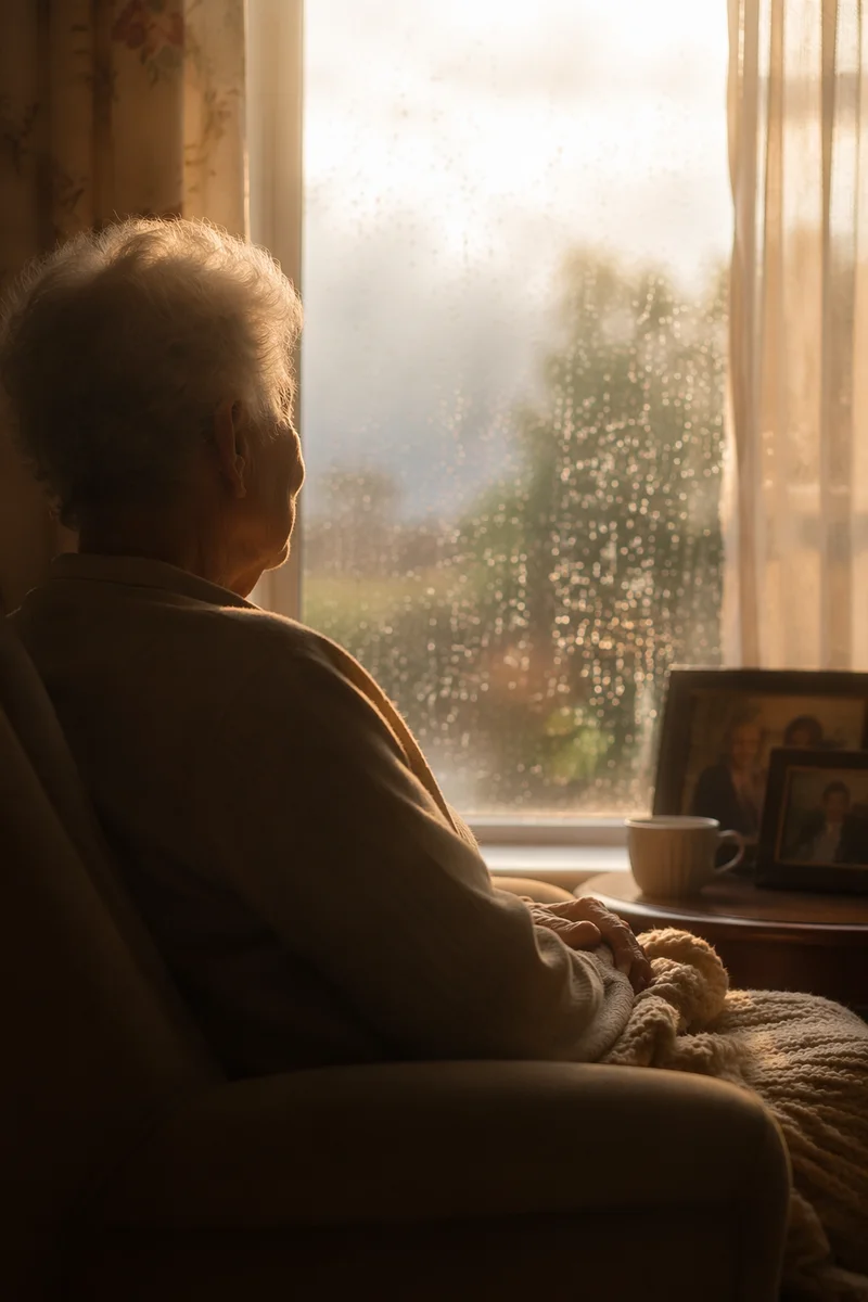 Gentle Elderly Portrait by Rainy Window