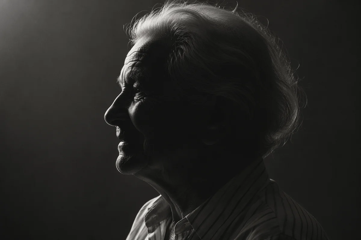Gentle Elderly Silhouette Portrait in Monochrome