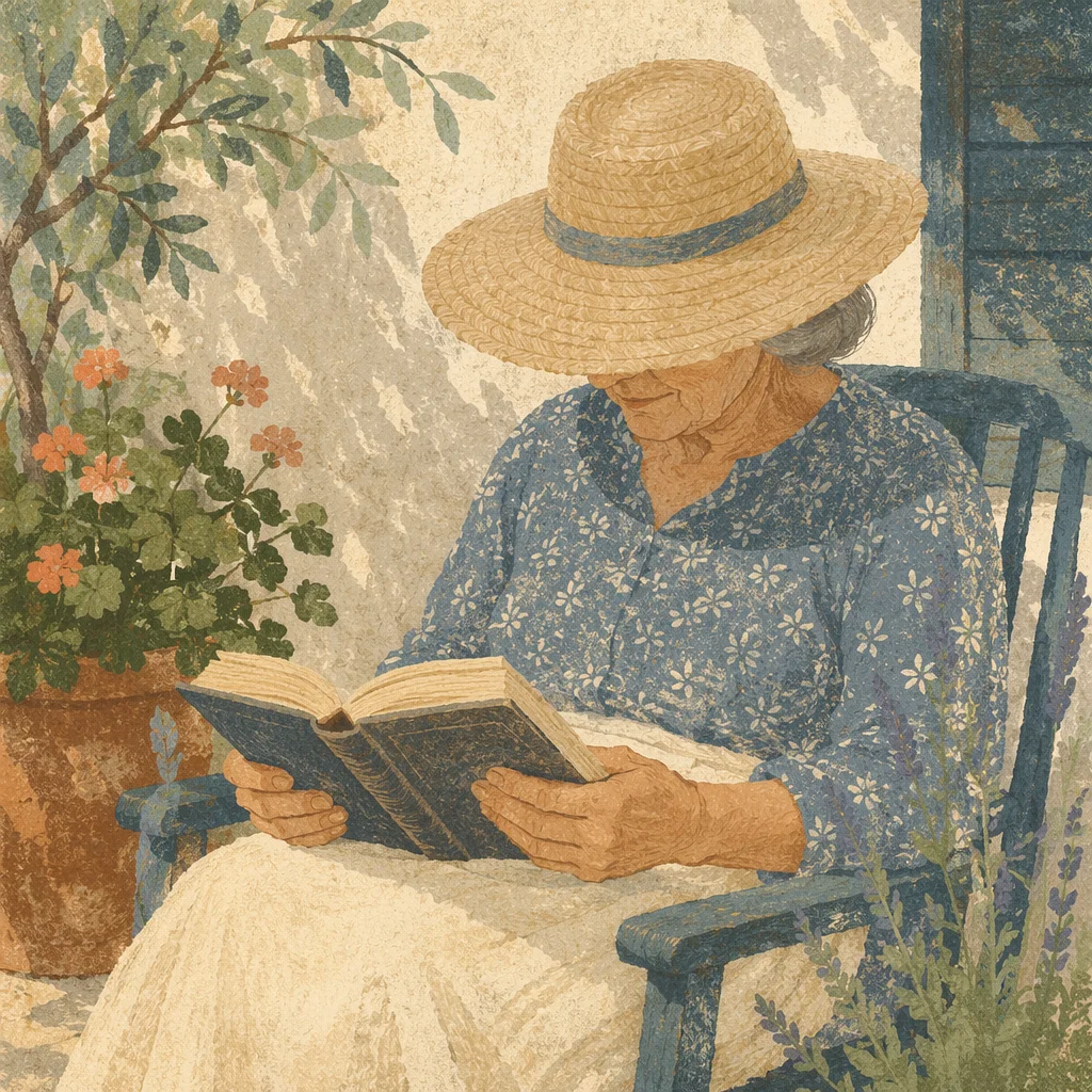 Peaceful Elderly Woman Reading Bible Outdoors