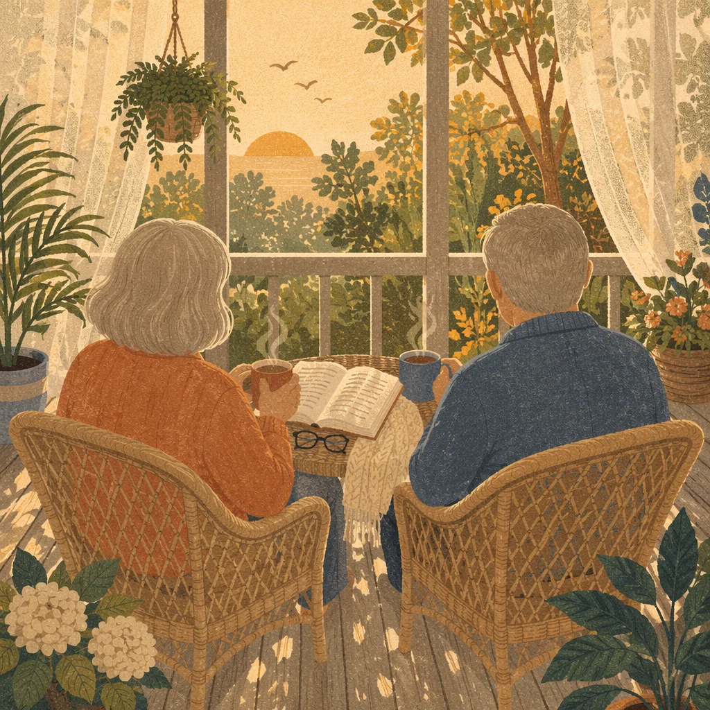 Couple on Screened Porch at Sunrise