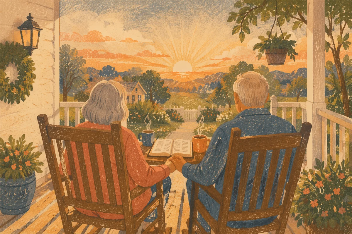 Older Couple on Sunrise Front Porch