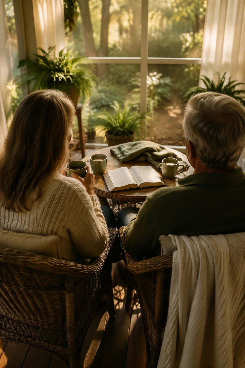 Couple on Screened Porch at Sunrise