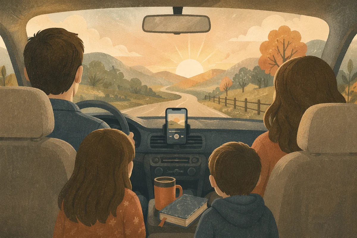 Family Car Interior at Dawn Road Trip