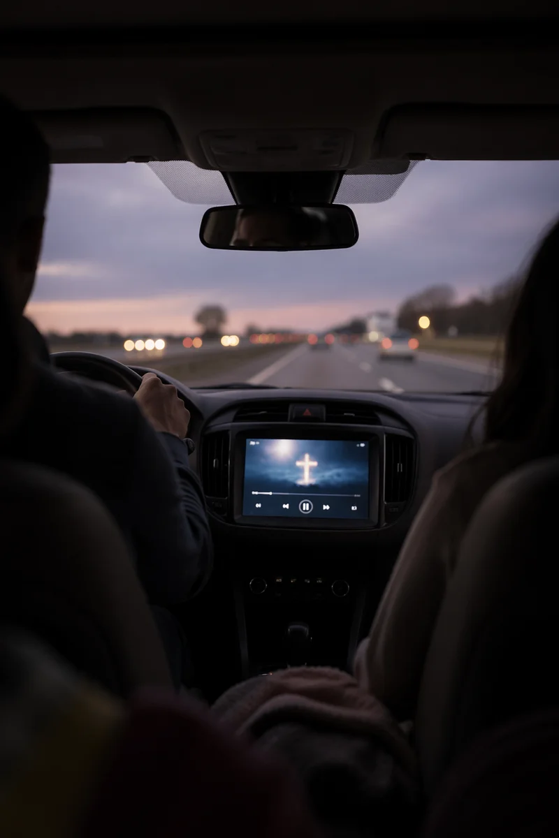 Family Car Dashboard at Dusk Drive