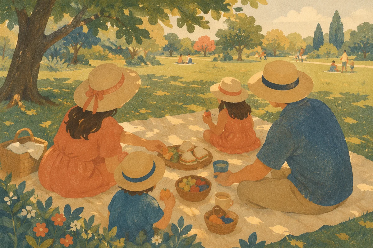 Sunny Family Picnic in Park