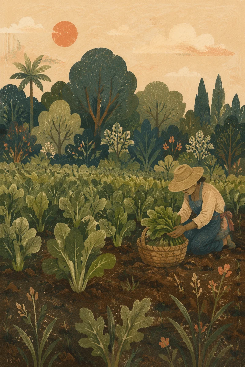 Farmer Harvesting Vegetables at Morning Field