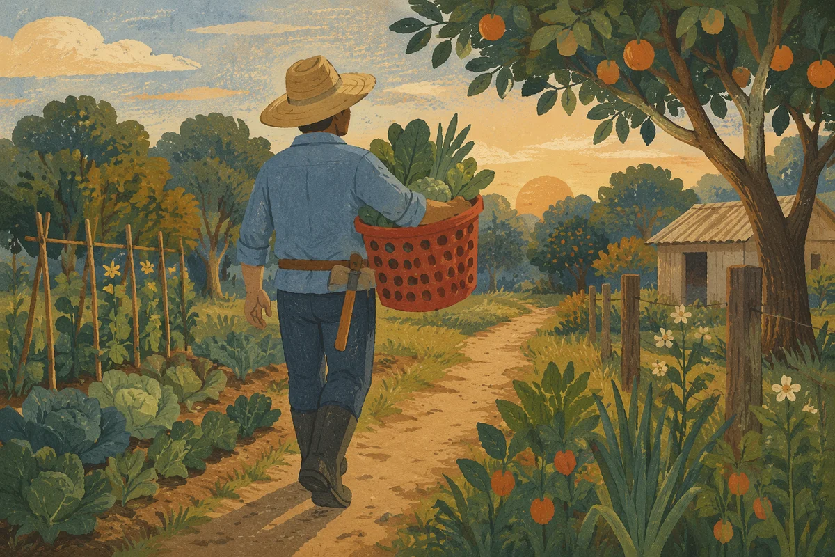 Farmer Harvesting Vegetables at Sunrise Field