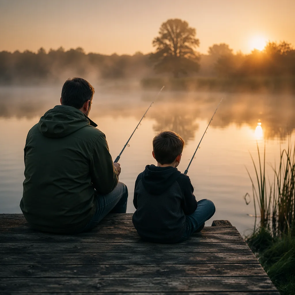 Father and Son Fishing at Sunrise