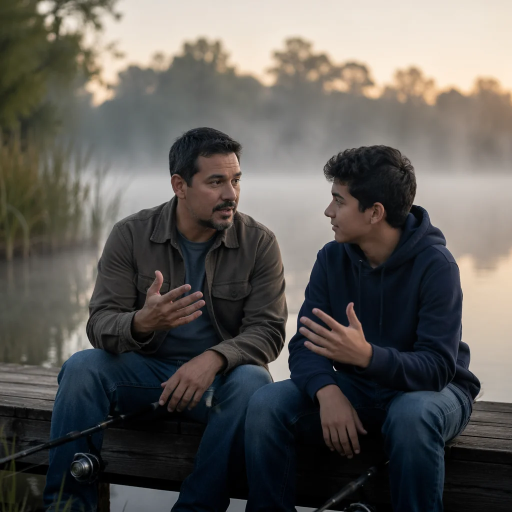Father and Son Fishing at Dawn