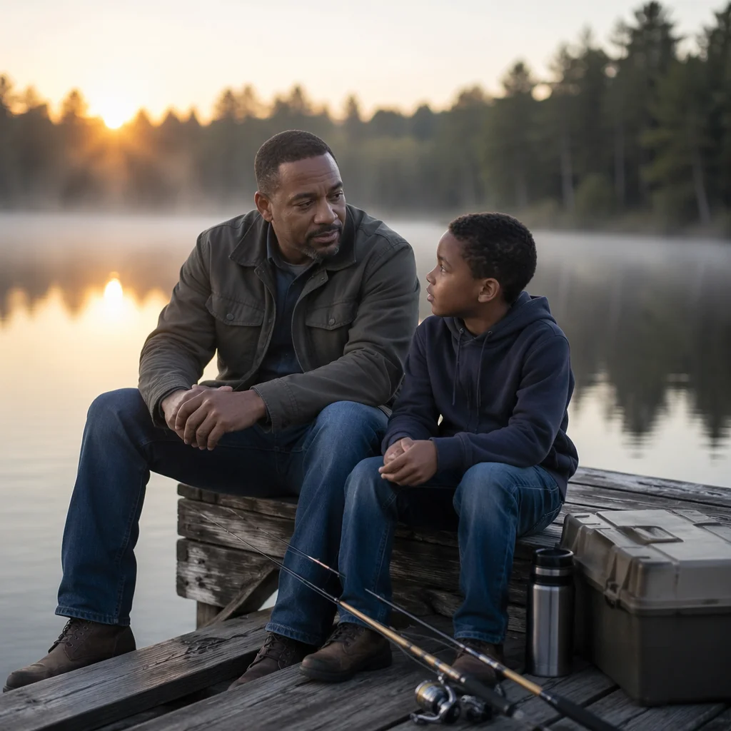 Father and Son Fishing at Sunrise