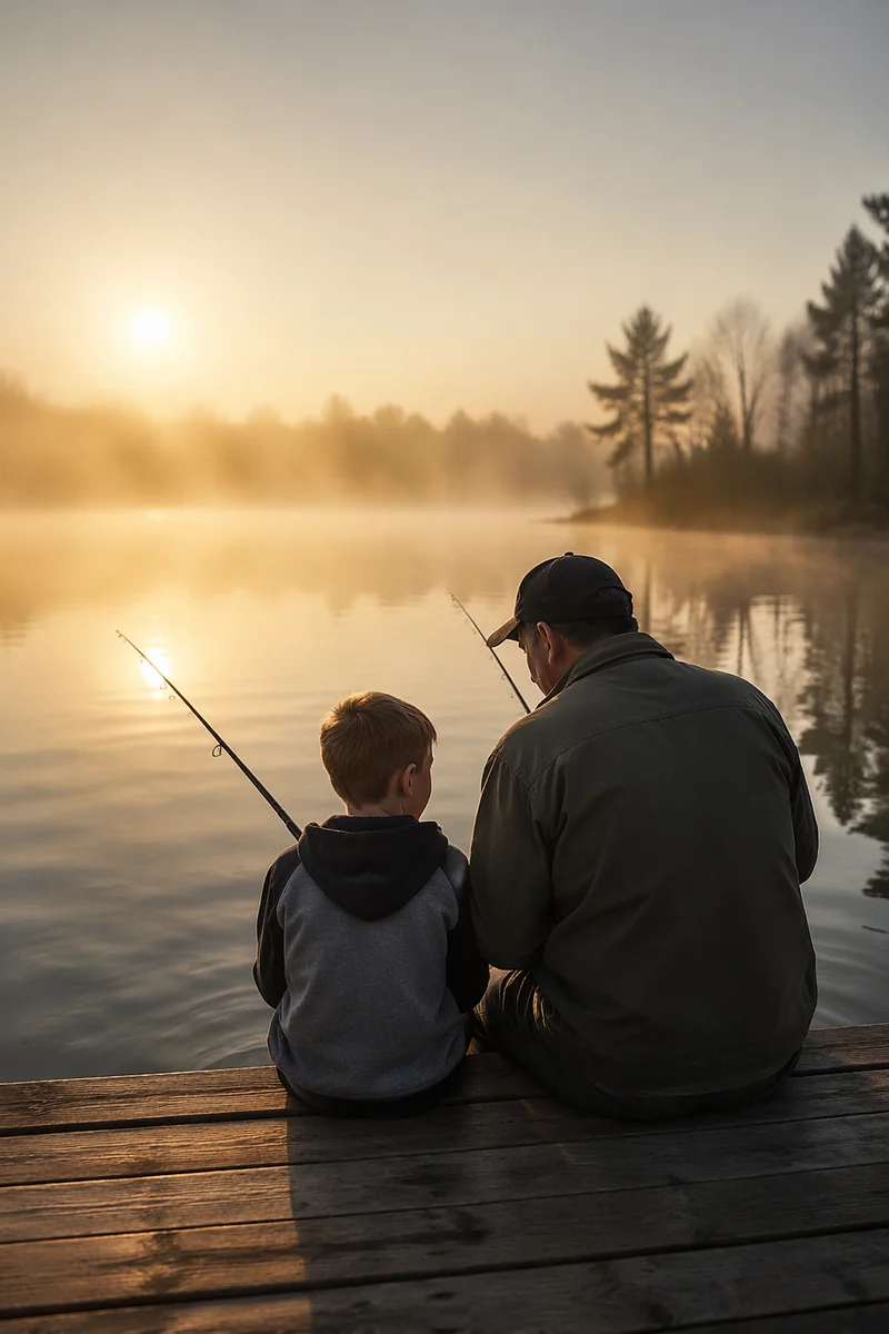 Father and Son Fishing at Dawn