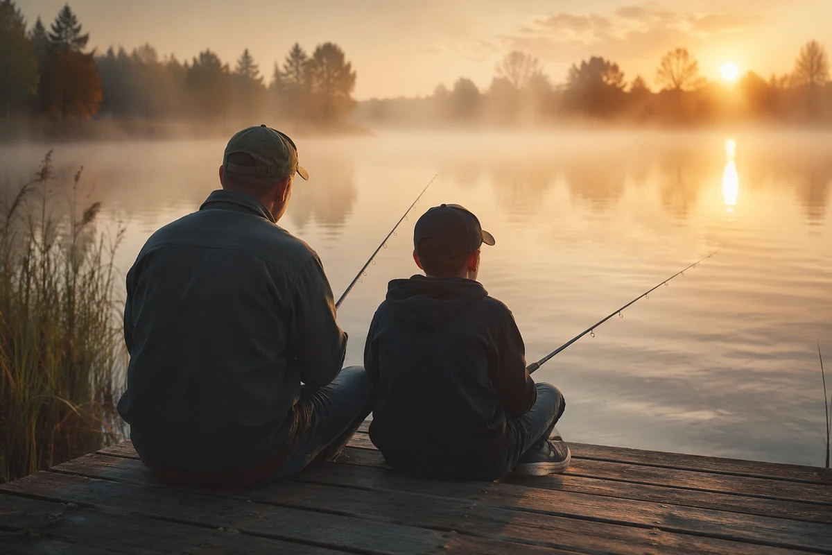 Father and Son Fishing at Sunrise